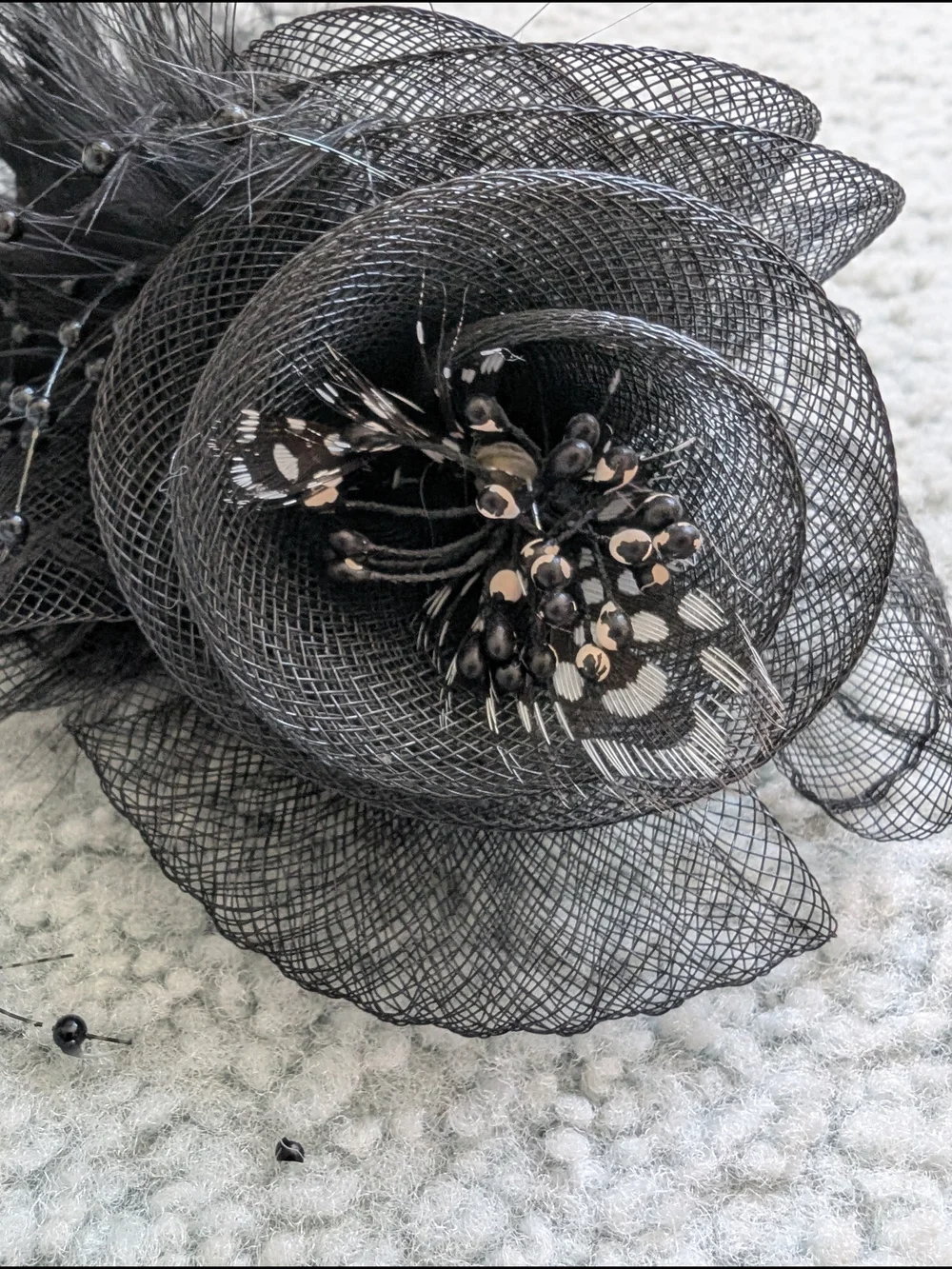 Black Floral Feather Fascinator - Hair Clip Or Lapel Pin